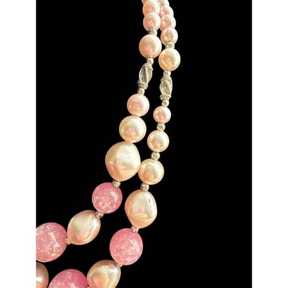Vintage Pakula Pink Faux Pearl Necklace with Matching Clip Earrings Set - Picture 2 of 10